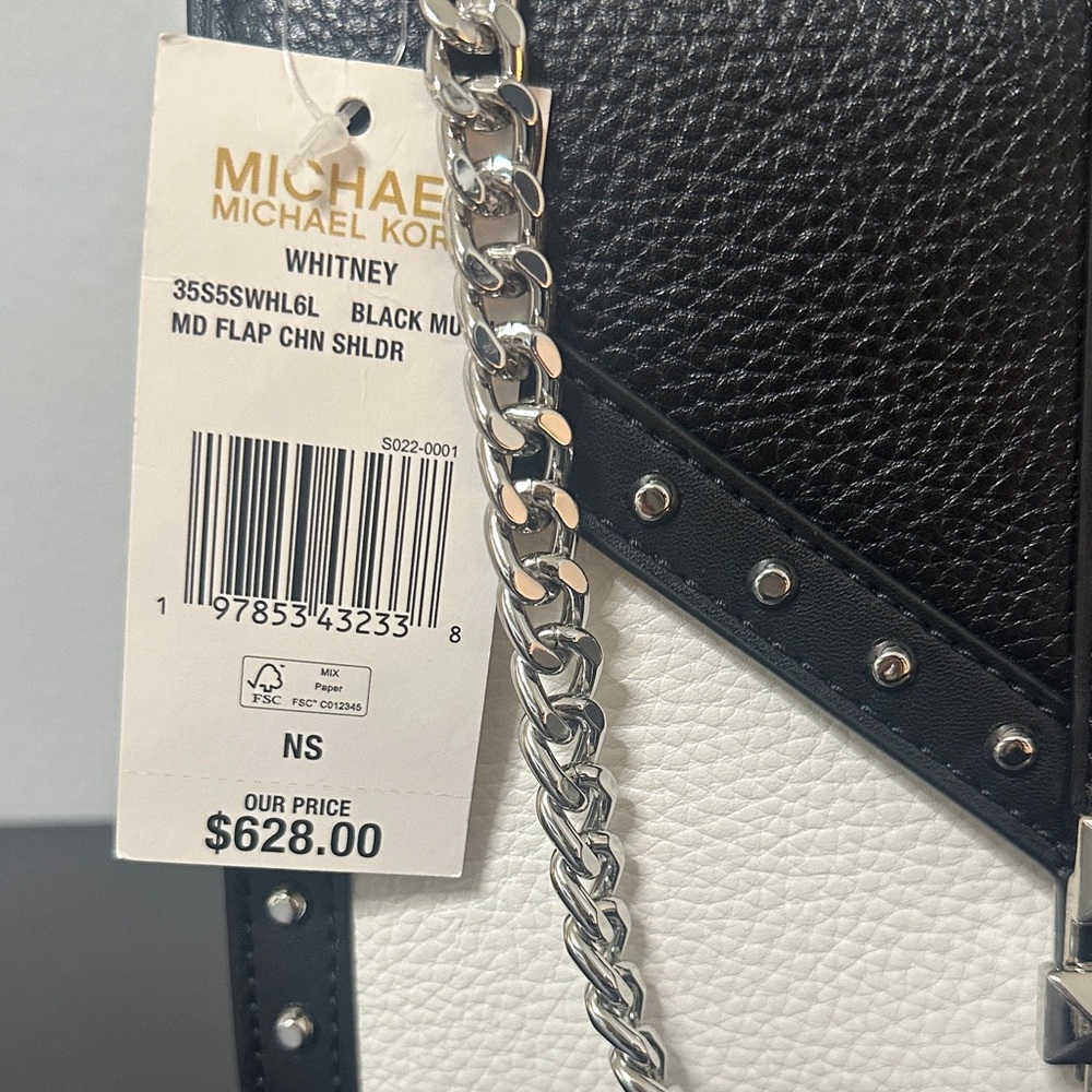 Michael Kors Whitney NWT Black and White Crossbody Bag w Silver Studs Hardware - Picture 3 of 12